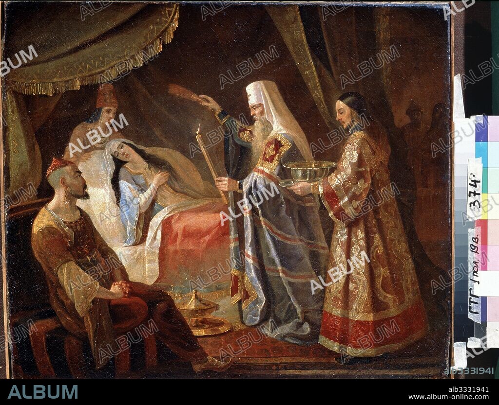 YAKOV FYODOROVICH KAPKOV. Metropolitan Alexis Healing the Tatar Queen Taidula from Blindness.