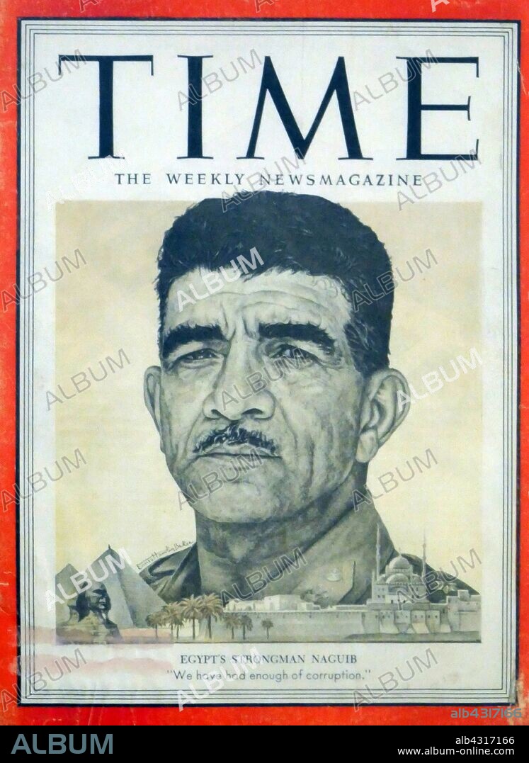 Mohamed Naguib (1901 - 1984), first President of Egypt, serving from the declaration of the Republic on 18 June 1953 to 14 November 1954. Along with Gamal Abdel Nasser, he was the primary leader of the Egyptian Revolution of 1952.