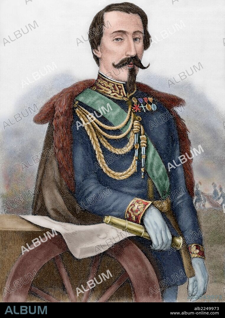 Alfonso La Marmora (1804-1878). Militar y político italiano. Grabado de "Historia Universal", 1883. Coloreado.