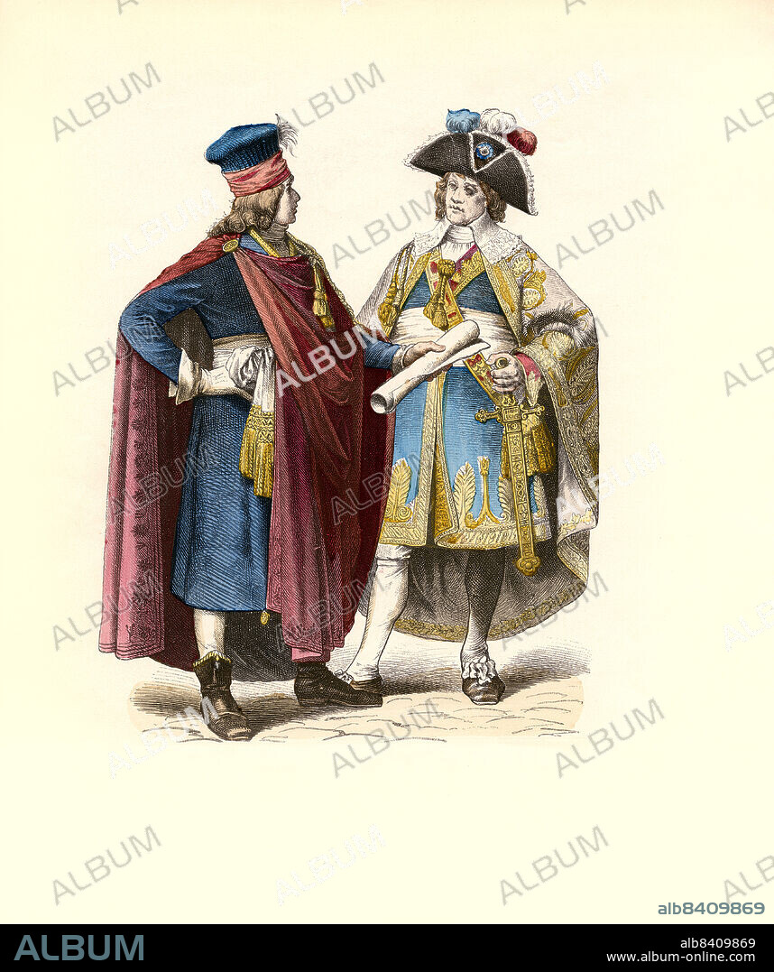 Member of the Council of the Five Hundred (1794-1799), Gala Dress of the Directoire, French Republic, Illustration, The History of Costume, Braun & Schneider, Munich, Germany, 1861-1880.