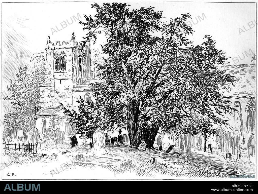 Snitterfield church, Snitterfield, Warwickshire, 1885. From Stratford-on-Avon, from the Earliest Time to the Death of William Shakespeare, by Sidney L Lee (London, 1885).