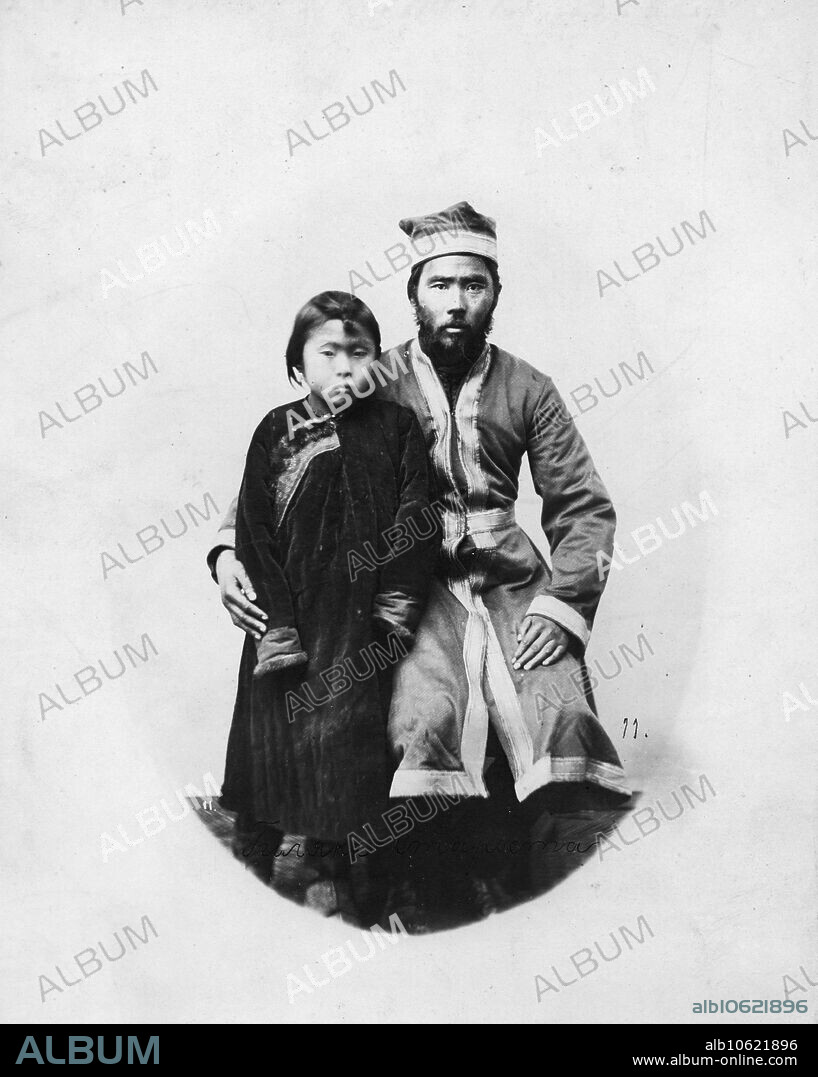 VV LANIN. Gilyak, wearing a kaftan, 1865-1871. This album contains 154 photographs taken in the second half of the 1860s and 1870s by a local photographer from the Far East, V. V. Lanin. The merchant V. P. Myl'nikov presented it as a gift to the Imperial Public Library of St. Petersburg upon his return from the Amur region. The photographs represent a variety of subjects, including municipal scenes of Blagoveshchensk, Nikolaevsk-na-Amure, and Vladivostok; images of native life and culture, views of nature, and commerce along the Amur, Ussuri, and Suifun Rivers. Gilyak, wearing a kaftan.