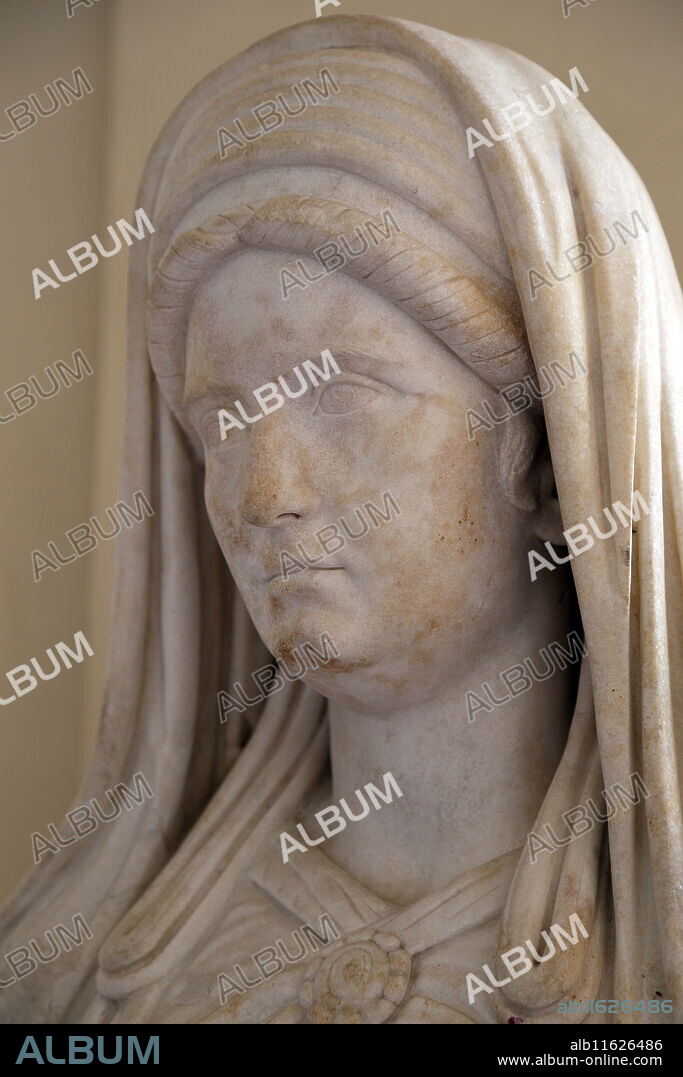The Vestalis Maxima. Portrayed with a mural crown, was the most eminent of the priestesses devoted to the cult of Vesta, the Most eminent of the Hearth. Roman. Roman Forum. House of the Vestal Virgins. Late Hadrianic. Antonine period.