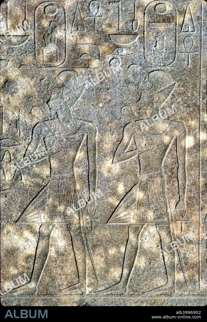 Queen Hatshepsut and her co-regent Pharaoh Thutmosis III, 18th Dynasty.  c1503BC-1483 BC.  Slab from the Temple of Hatshepsut within the Great Temple of Amun at Karnak, Egypt.