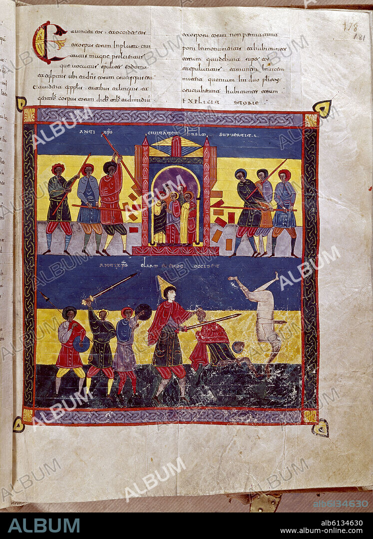 BEATUS OF LIÉBANA. COMENTARIOS AL APOCALIPSIS, EL ANTICRISTO DA MUERTE A LOS DOS TESTIGOS, AÑO 1047- PROCEDE DE SAN ISIDORO DE LEON - S XI- VIT 14-2.