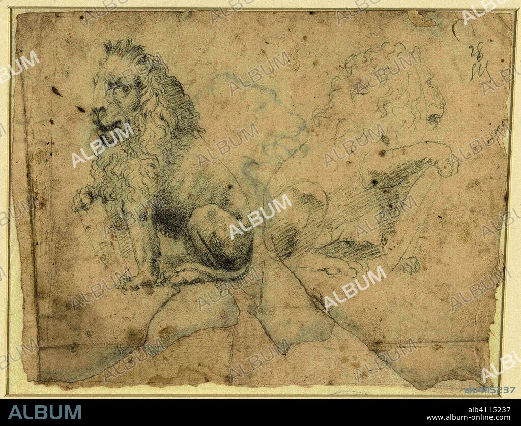 Two studies into an image of a lion. Artist: Donatello. Draughtsman: anonymous. Dating: 1480 - 1520. Place: Florence. Measurements: h 174 mm × w 229 mm.