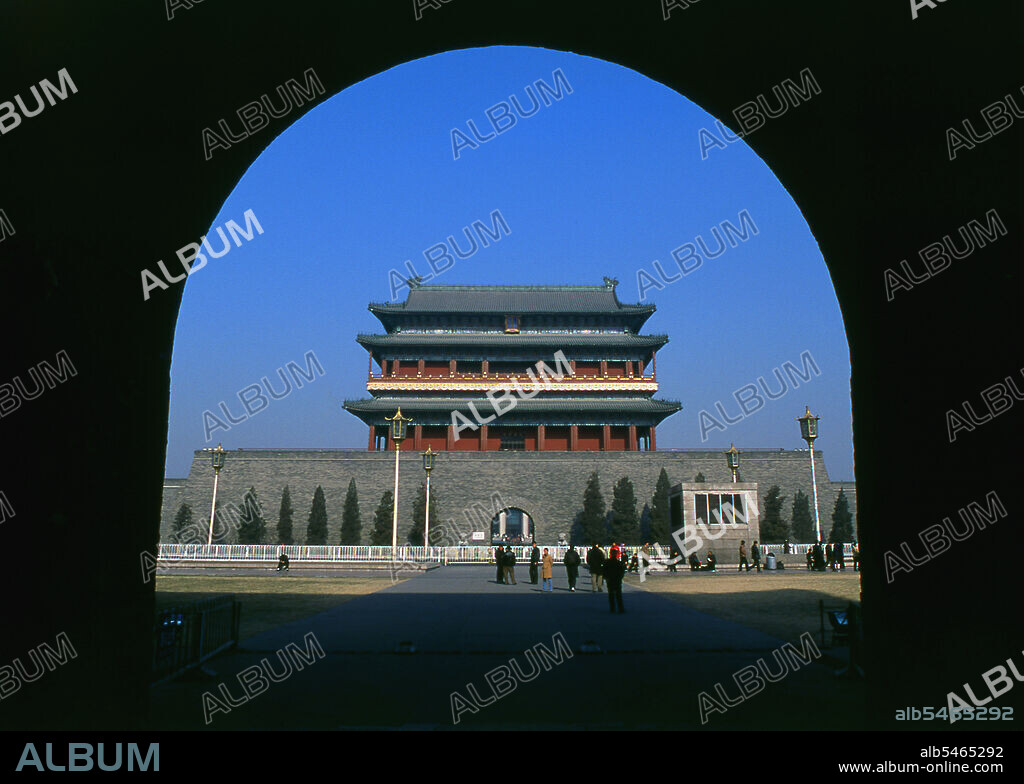 Zhengyangmen was first built in 1419 during the Ming Dynasty and once consisted of the gatehouse proper and an archery tower, which were connected by side walls and together with side gates, formed a large barbican. The gate guarded the direct entry into the imperial city. During the Boxer Rebellion of 1900, the gate sustained considerable damage when the Eight-Nation Alliance invaded the city. The gate complex was extensively reconstructed in 1914. The Barbican side gates were torn down in 1915. After the Communist victory in 1949, the Zhengyangmen gatehouse was occupied by the Beijing garrison of the People's Liberation Army. The military vacated the gatehouse in 1980.