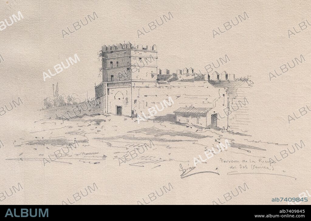 GUMERSINDO DIAZ (1841-1891). TORREON DE LA PUERTA DEL SOL - DIBUJO 1865.