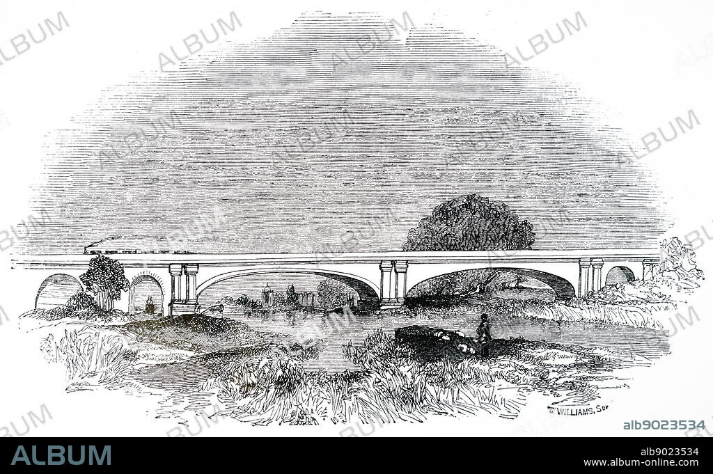 Engraving depicting Maidenhead Railway Bridge which carried the Great Western Railway across the Thames at Maidenhead. Designed by Isambard Kingdom Brunel (1806-1859) an English mechanical and civil engineer. Dated 19th century.