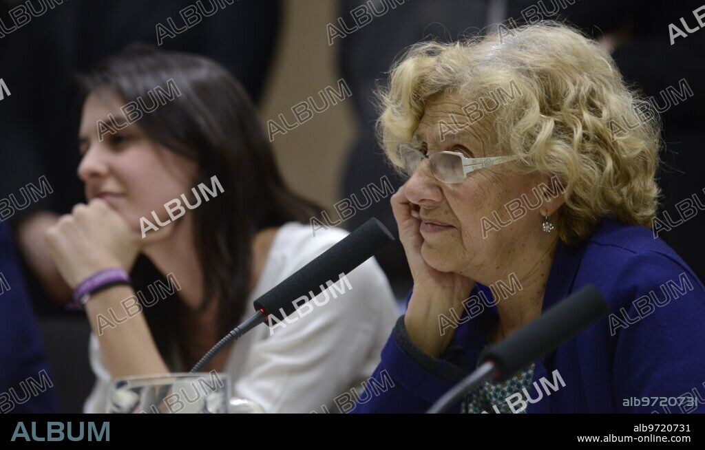 Madrid, 03/18/2016. Press conference for the fine of Rita Maestre, for the incident in the chapel of the Complutense University. In the image, Manuela Carmena. Photo: Maya Balanya ARCHDC.