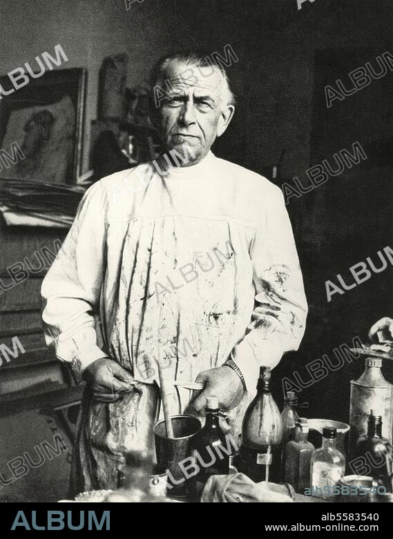 Dix, Otto ; peintre et graphiste allemand ; Gera 2.12.1891-Singen (Hohentwiel) 25.7.1969. Otto Dix dans son atelier. Photo, v. 1960.