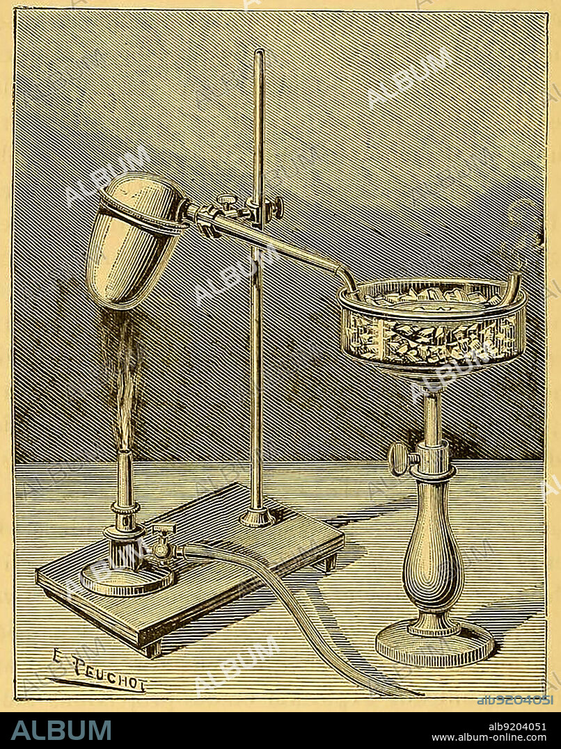 Henri Moissan (1852-1907) was a French chemist and pharmacist who won the 1906 Nobel Prize in Chemistry for his work in isolating the chemical element fluorine from its compounds, which he did in 1886. Illustration from 1887 by E. Peuchot.