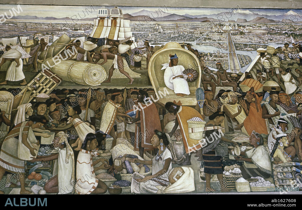 DIEGO RIVERA. La Gran Tenochtitlan, Market Fair in Tenochtitlan by Rivera, Diego, Mural, 1886-1957.