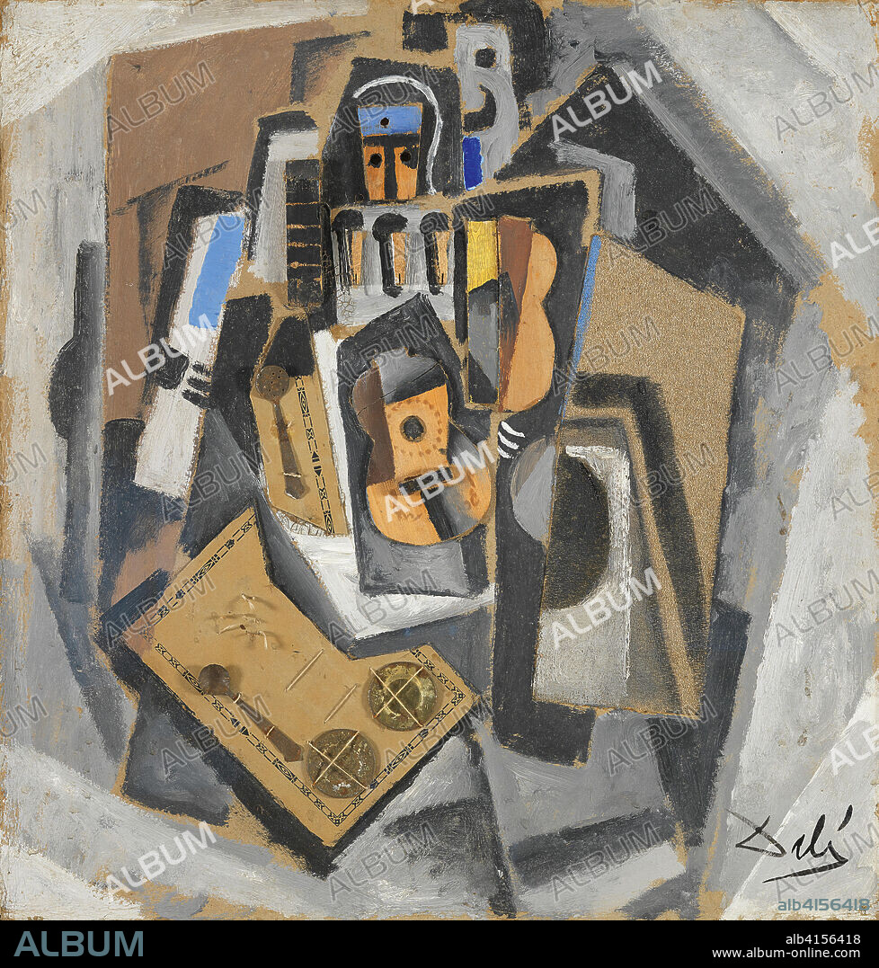 SALVADOR DALÍ. Salvador Dalí (Figueras, 1904-1989). Pierrot with a Guitar (ca. 1923). Oil and collage on cardboard. 54.5 x 52.3 cm.