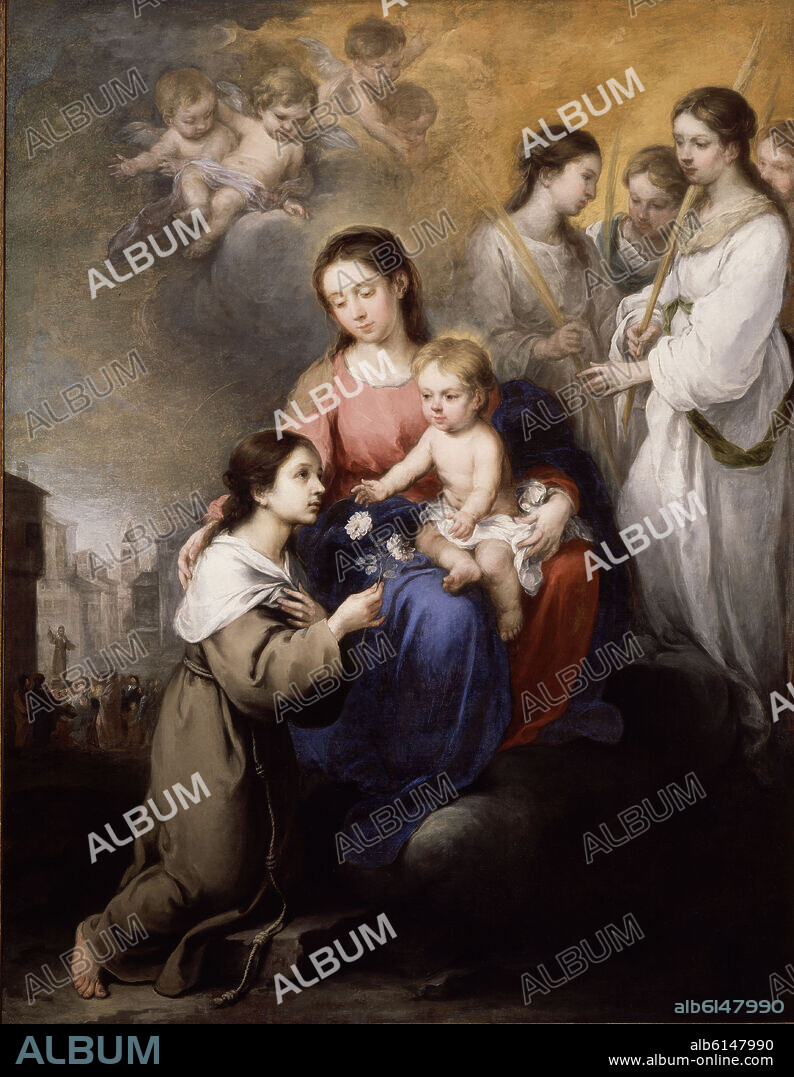 BARTOLOMÉ ESTEBAN MURILLO. 'La Virgen y el Niño con Santa Rosa de Viterbo', ca. 1670, Óleo sobre lienzo, 190 x 147 cm, INV.Nr. 296.