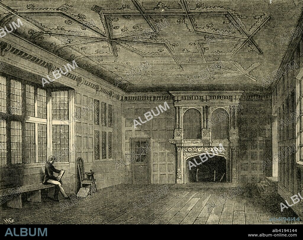 'The Star Chamber', (1881). Interior of the Star Chamber in Old Palace Yard, Westminster, London. The Chamber was an English court of law which sat at the royal Palace of Westminster from the late 15th century to the mid-17th century. The ceiling, richly decorated with with gold stars, was saved when the building was demolished. From Old and New London: A Narrative of Its History, Its People, and Its Places. Westminster and the Western Suburbs, by Edward Walford, Vol. III. [Cassell, Petter, Galpin & Co., London, Paris & New York, 1881].