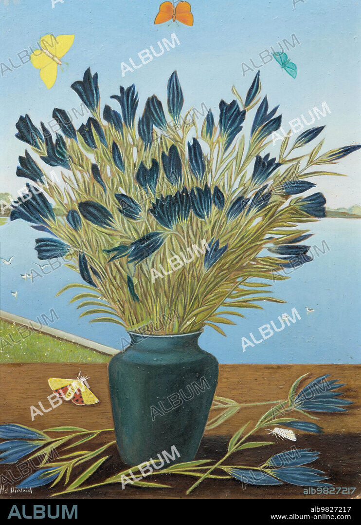ADOLF DIETRICH. Blue gentians with butterflies.