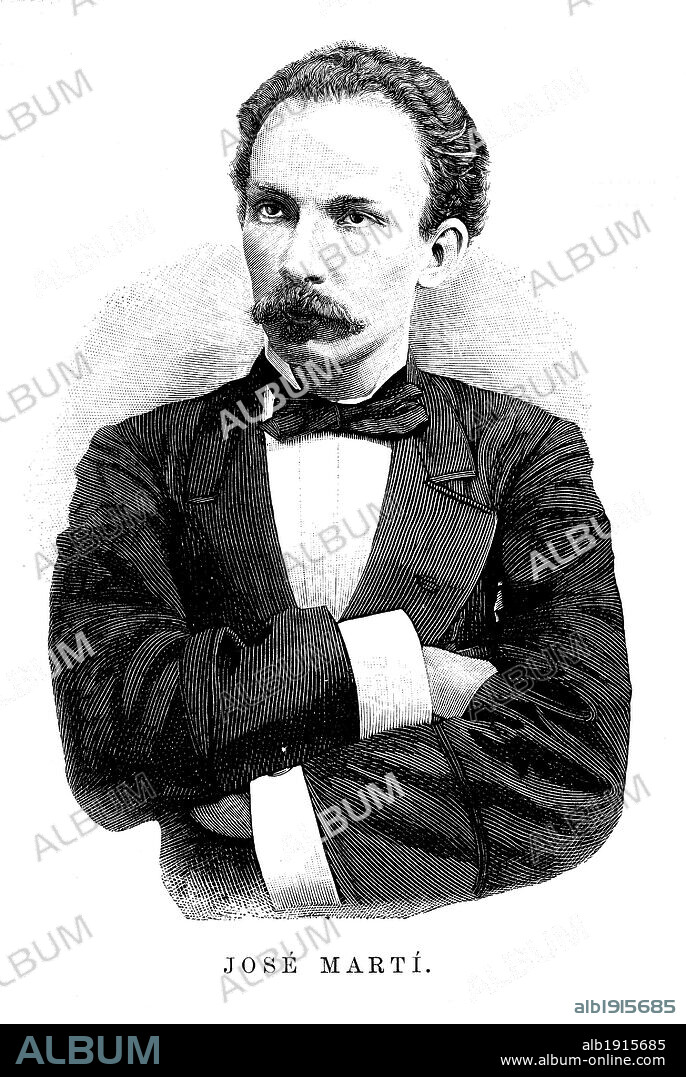 José Julián Martí Pérez (1853-1895). Jefe revolucionario cubano. Grabado de 1895.
