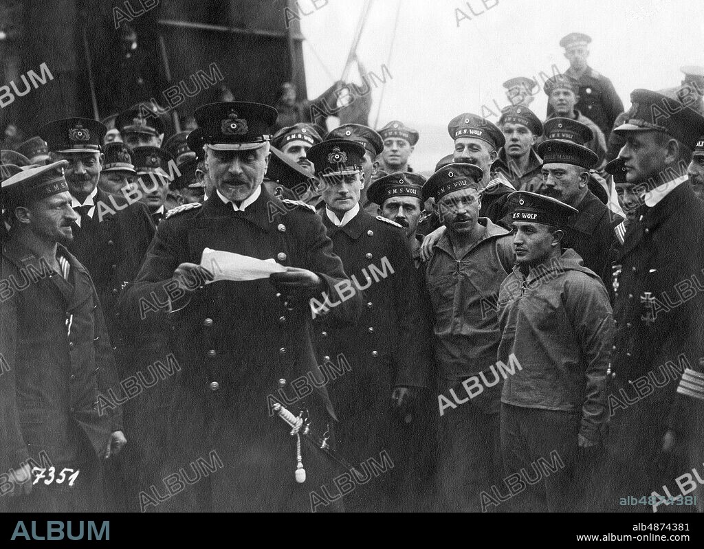 GERMANY around 1916. The German pirate cruiser SMS Wolf returns to Germany after 15 months on the world's oceans. Admiral Bachmann speaks to officers and crew.. Photo: DN / TT / Code: 192. ** SvD OUT **.