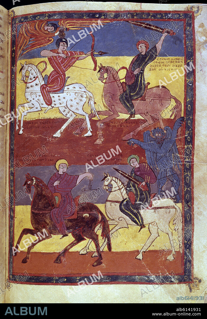 BEATO DE LIÉBANA. COMENTARIOS AL APOCALIPSIS - PROCEDE DEL MONASTERIO DE VALCAVADO - LOS CUATRO JINETES DEL APOCALIPSIS - SIGLO X (970).