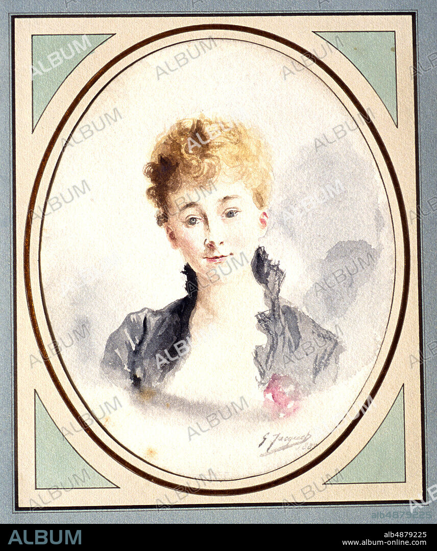 Gustave Jean Jacquet, French, 18461909, Bust Portrait of a Woman, 1883, Watercolor and black chalk on paper, Overall: 8 15/16 x 7 3/8 in. (22.7 x 18.8 cm).