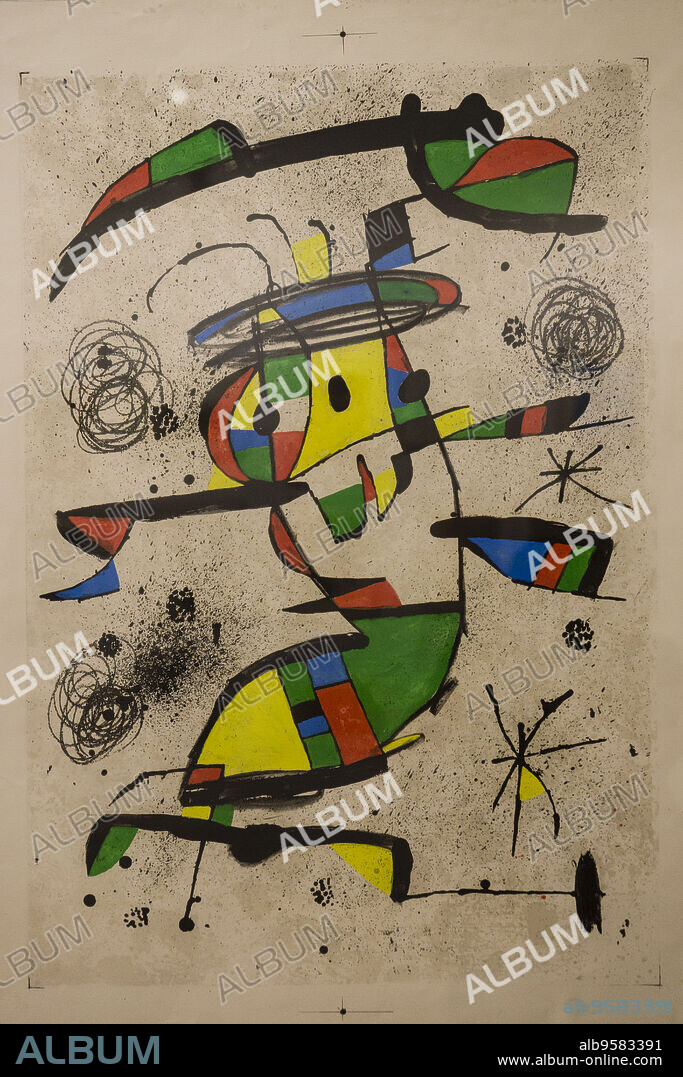 El Dançaire, 1979, Joan Miró, gouache y litografia sobre papel, museo modernista de Can Prunera, siglo XX, Soller, Sierra de Tramuntana, Mallorca, balearic islands, spain, europe.