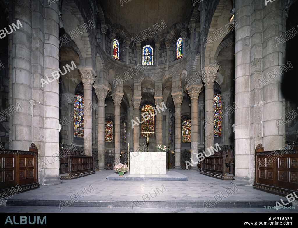 Inside view of the ambulatory of the Church of Notre - Dame du Port in Clermont Ferrand.