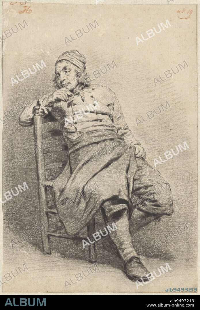 Man sitting on a chair, with a pipe in his mouth, draughtsman: Pieter Christoffel Wonder, 1790 - 1852, paper, h 287 mm × w 194 mm.