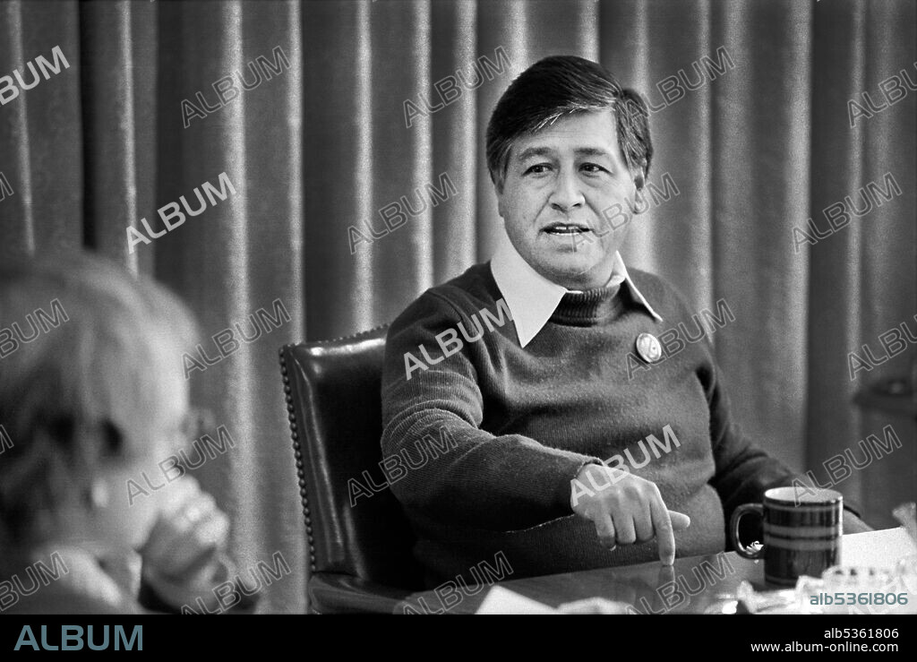 Cesar Chavez (1927-1993), Labor Leader and Civil Rights Activist, Half-Length seated Portrait during Interview, Washington, D.C., USA, Marion S. Trikosko, April 20, 1979.