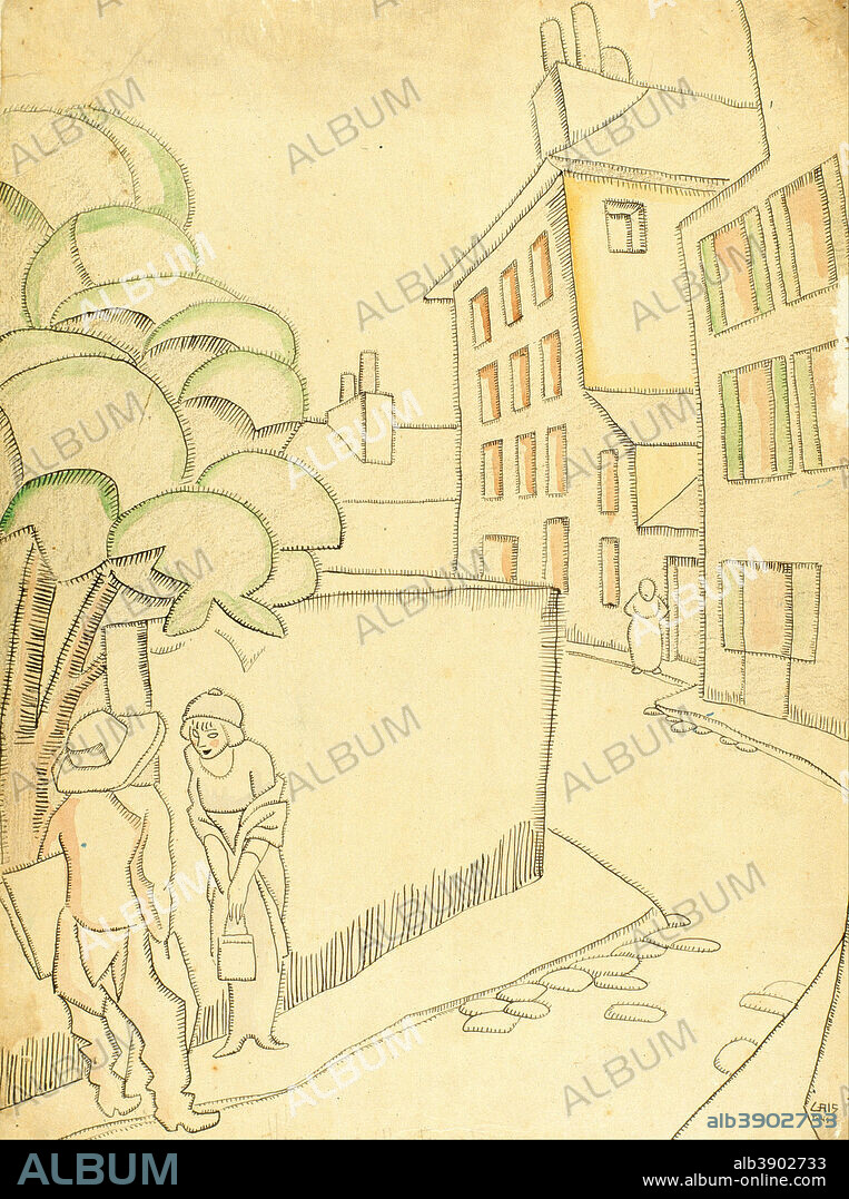 JUAN GRIS. Une rue à Montmartre. Date/Period: 1911. Drawing. Pen and ink, watercolour and charcoal on paper. Height: 430 mm (16.92 in); Width: 320 mm (12.59 in).