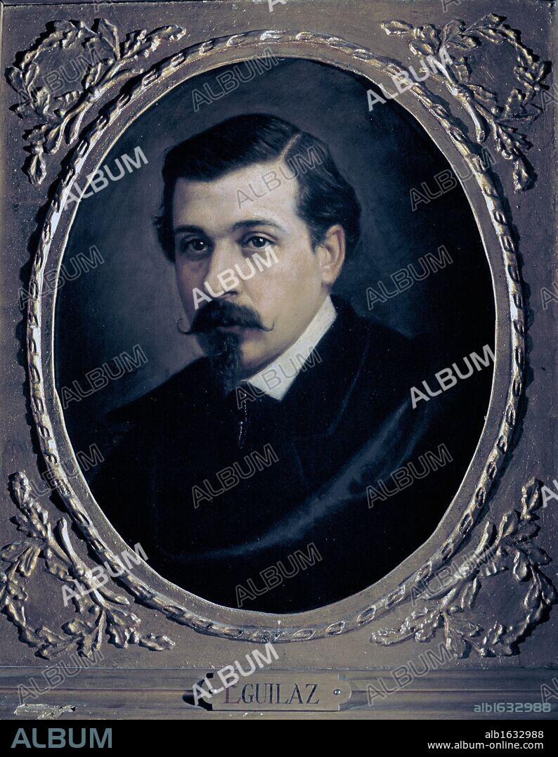 JOSE SANCHEZ PESCADOR (1839-1887). EGUILAZ, LUIS DE  ESCRITOR ESPAÑOL. SANLUCAR DE BARRAMEDA. 1830-1913 OLEO DE JOSE SANCHEZ PESCADOR TEATRO ESPAÑOL. MADRID.