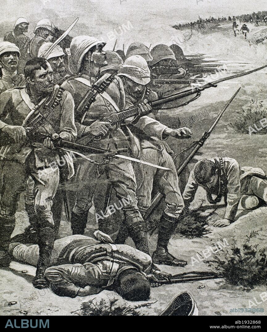 IMPERIALISMO BRITANICO. SUDAN (AFRICA). A raiz de la ocupación británica de Egipto se vivieron distintas revueltas y disturbios en territorio sudanés. "LOS INGLESES FORMANDO". Grabado de "La Ilustración Ibérica" (año 1898) .