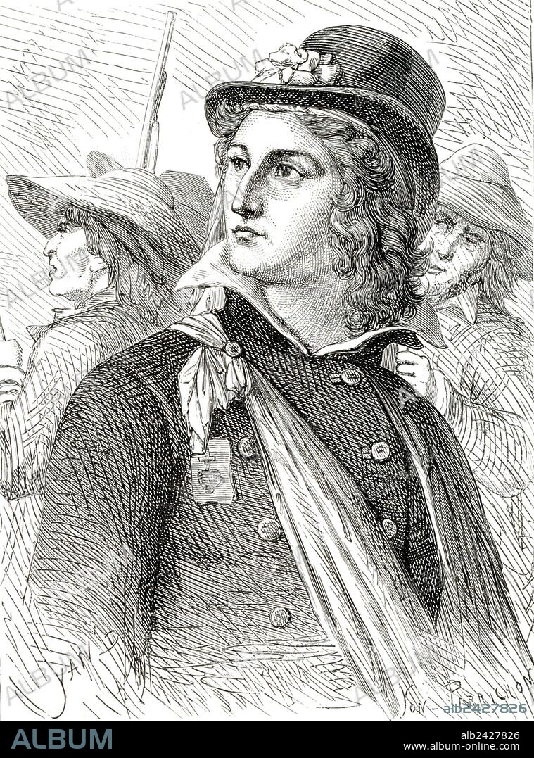 French Revolution-Henri de La Rochejaquelein (August 30 1772 – January 28 1794[1]) was the youngest general of the Royalist Vendéan insurrection during the French Revolution. (illustration by Yan' Dargent 1824-1899).