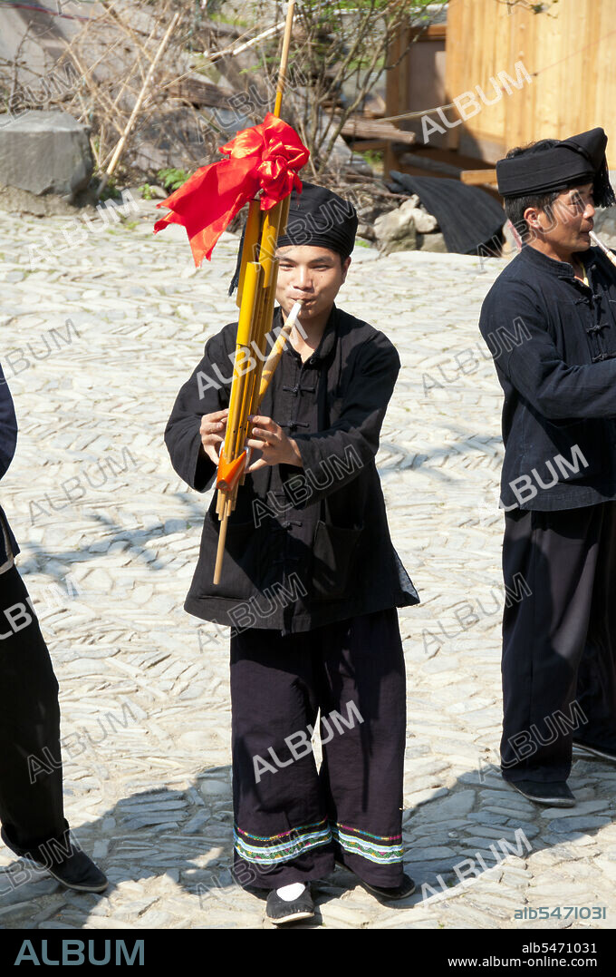 The lusheng (also spelled lu sheng; spelled qeej and pronounced gaeng in the Hmong language) is a Chinese musical instrument with multiple bamboo pipes, each fitted with a free reed, which are fitted into a long blowing tube made of hardwood. It most often has five or six pipes of different pitches, and is thus a polyphonic instrument. It comes in sizes ranging from very small to several meters in length. The Miao are a linguistically and culturally related group of people recognized by the government of the People's Republic of China as one of the 55 official minority groups. Miao is a Chinese term and does not reflect the self-designations of the component sub-groups, which include (with some variant spellings) Hmong, Hmu, A Hmao, and Kho (Qho) Xiong. The Miao live primarily in southern China, in the provinces of Guizhou, Hunan, Yunnan, Sichuan, Guangxi, Hainan, Guangdong, and Hubei. Some members of the Miao sub-groups, most notably Hmong people, have migrated out of China into Southeast Asia (northern Vietnam, Laos, Myanmar (Burma) and Thailand). Following the communist takeover of Laos in 1975, a large group of Hmong refugees resettled in several Western nations (United States, France, Australia, and elsewhere.).