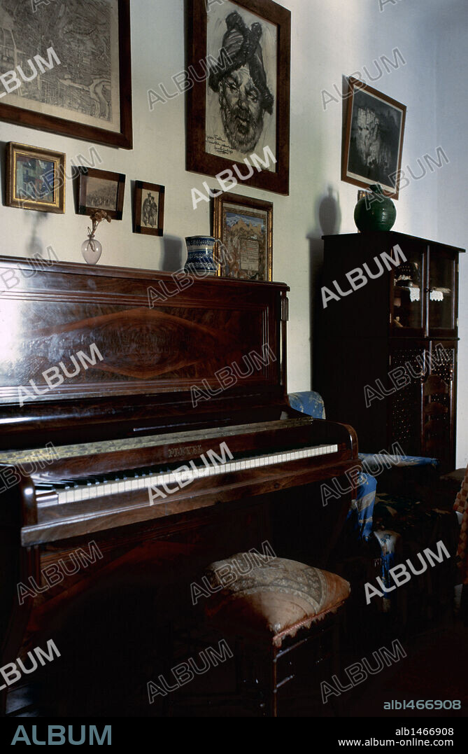 House-Museum of Manuel de Falla (1876-1946), Spanish composer. House where Falla lived from 1921 to 1939. Piano Pleyel. La Antequeruela Alta. Granada, Andalusia, Spain.