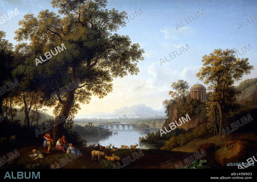HACKERT, Jacob Philipp (1737-1807). Pintor alemán. PAISAJE CON RIO. Colección Esterhazy. Museo de Bellas Artes. Budapest. Hungría.
