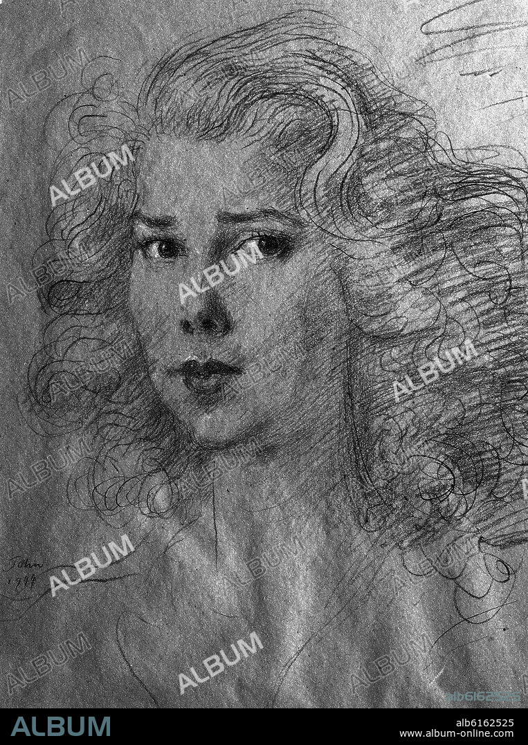 AUGUSTUS JOHN. DUQUESA DE MONTORO- 1953- DIBUJO CON LAPIZ CARBONCILLO- PAPEL 470x340 mm.
