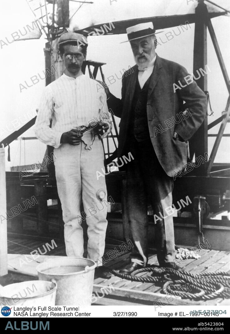 American aviation pioneers Charles M. Manly and Samuel Pierpont Langley, c1890s. Charles Matthews Manly (chief mechanic and pilot) helped Smithsonian Institution Secretary Langley build The Great Aerodrome, which was intended to be a manned, powered, winged flying machine.