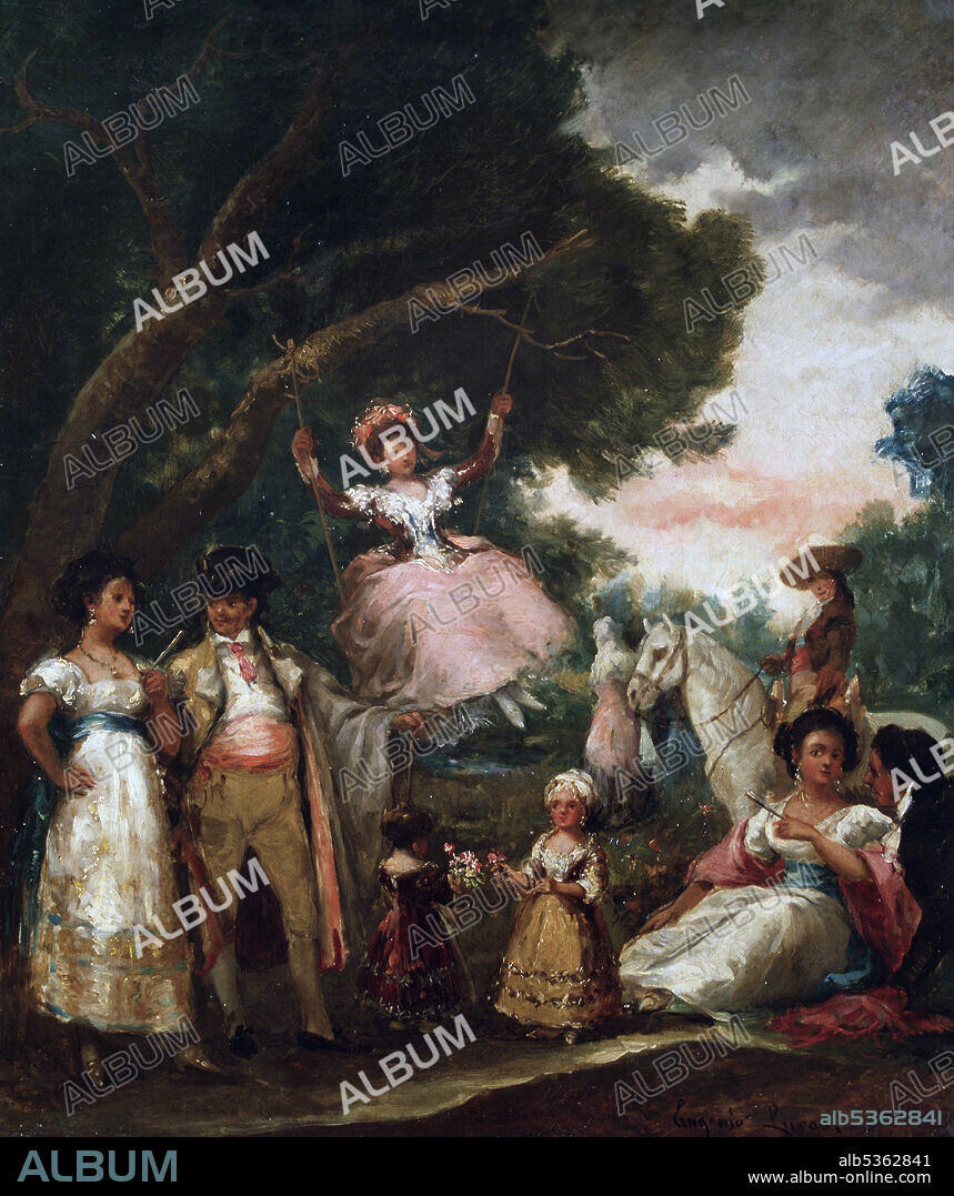 EUGENIO LUCAS VELAZQUEZ. LUCAS VELAZQUEZ , EUGENIO . PINTOR ESPAÑOL . MADRID 1817 - 1870. " ALREDEDOR DEL COLUMPIO ". MUSEO NACIONAL BELLAS ARTES . LA HABANA.