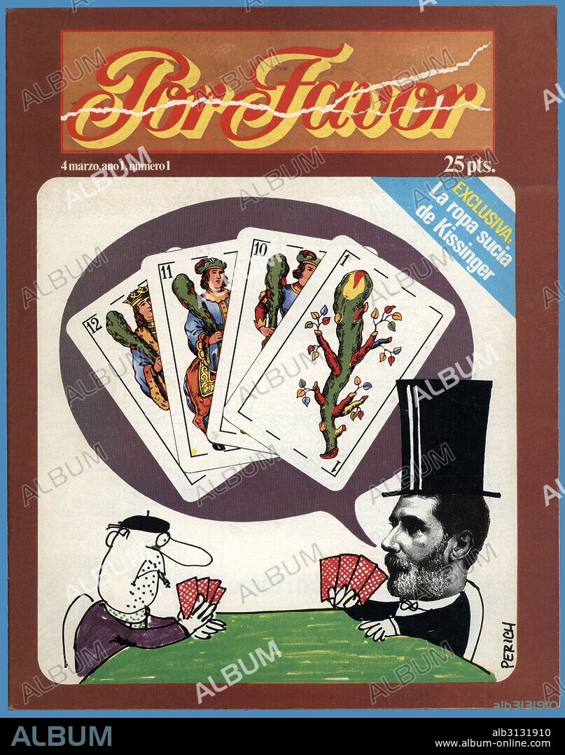 JAUME PERICH ESCALA. Portada de la revista humorística Por Favor, número uno, editada en Barcelona, marzo de 1974. Dibujo de Perich.