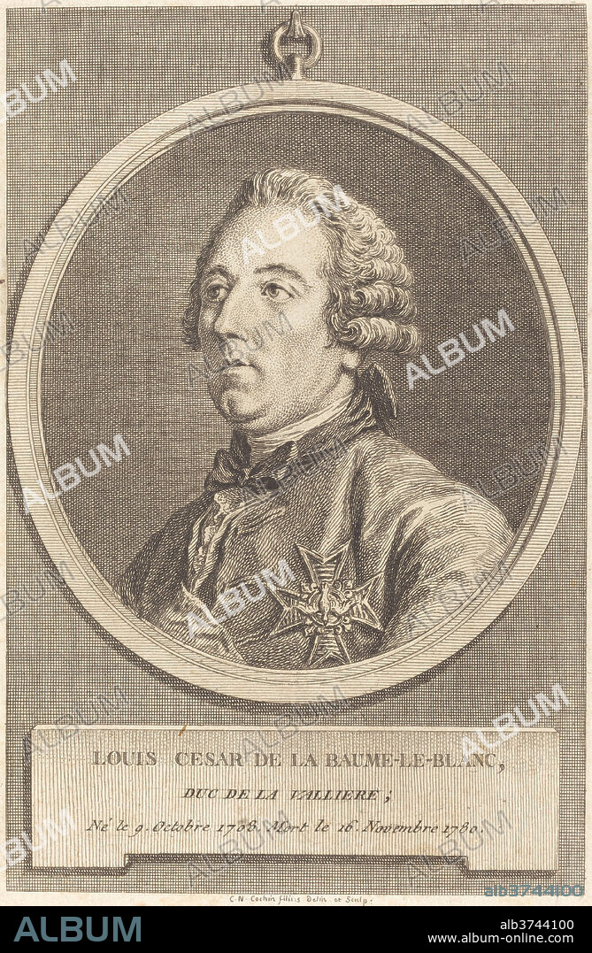 CHARLES-NICOLAS COCHIN II. Louis Cesar de La Baume-le-Blanc. Dimensions: sheet (trimmed within plate mark): 17.6 x 11.2 cm (6 15/16 x 4 7/16 in.). Medium: etching on laid paper.