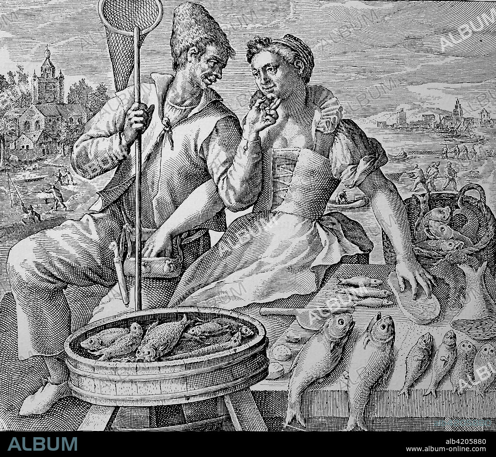 Symbolic depiction of sensual love, Crispin de Passe, 16th century. Symbolische Darstellung der sinnlichen Liebe, 16. Jahrhundert, digital improved reproduction from a publication of the year 1880.
