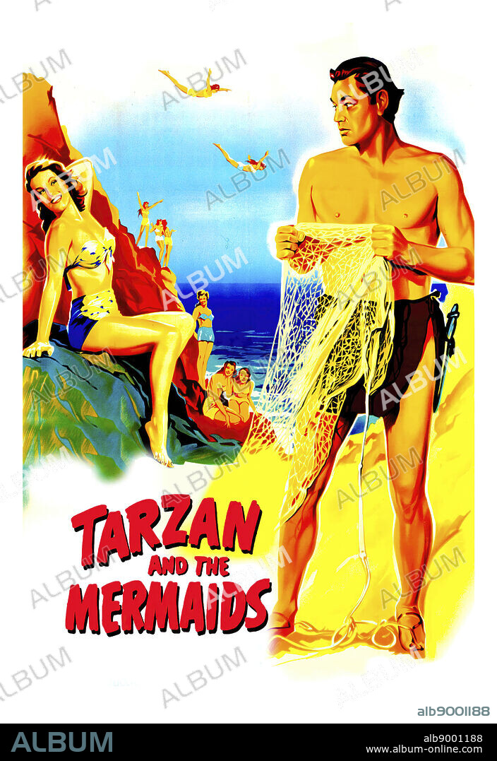 JOHNNY WEISSMULLER en TARZÁN Y LAS SIRENAS, 1948 (TARZAN AND THE MERMAIDS), dirigida por ROBERT FLOREY. Copyright RKO.