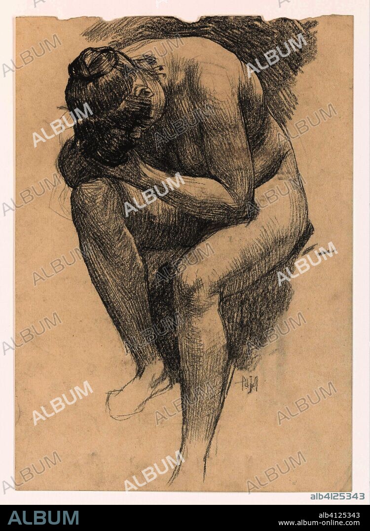 Nude study of a bent sitting woman. Draughtsman: Pieter de Josselin de Jong. Dating: 1871 - 1906. Measurements: h 340 mm × w 241 mm.