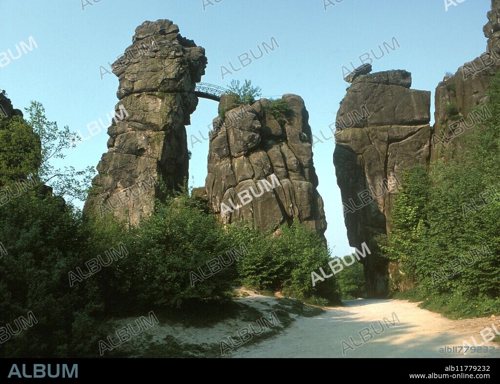 Ley Lines. The sacred rocks of the Externsteine, near Detmold, Germany. Believed to be the nexus of the most important of the Teutonic Leys.