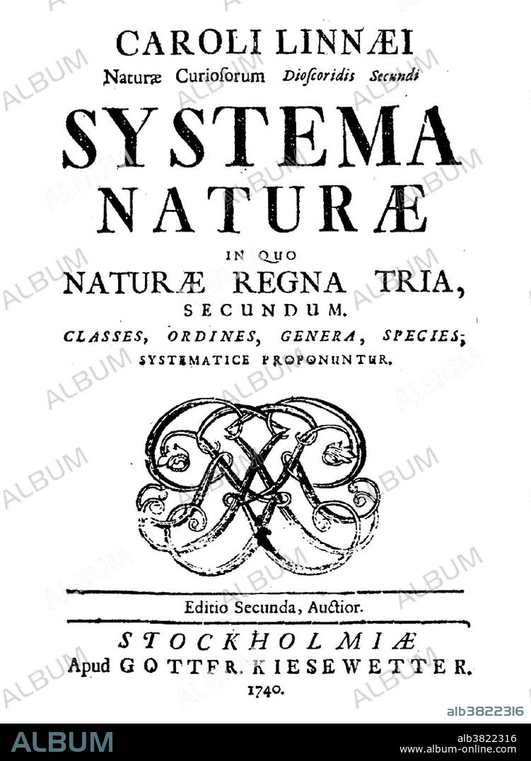 Title page of Systema Naturae by Carl Linnaeus. Linnaeus (1707-1778) was a Swedish botanist, physician, and zoologist, who laid the foundations for the modern scheme of binomial nomenclature. Linnaeus was a great classifier of living organisms. In 1735 he published Systema Naturae (The Natural World), in which he divided flowering plants into classes ordered according to the structure of their sexual organs. In 1749 he introduced the binomial nomenclature by which each plant was given a latin generic noun followed by a specific adjective. He is known as the father of modern taxonomy, and is also considered one of the fathers of modern ecology.