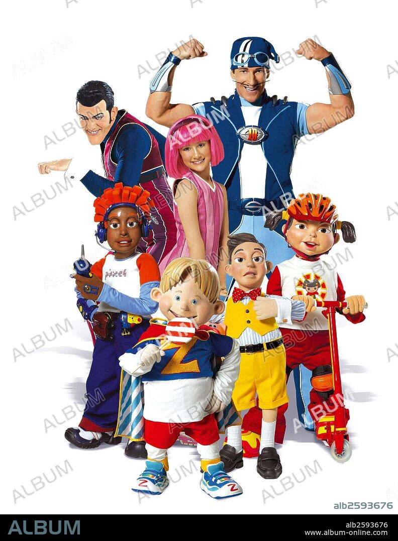JULIANNA ROSE MAURIELLA, MAGNUS SCHEVING und STEFAN KARL STEFANSSON in LAZYTOWN, 2004, unter der Regie von MAGNUS SCHEVING. Copyright LAZYTOWN ENTERTAINMENT.