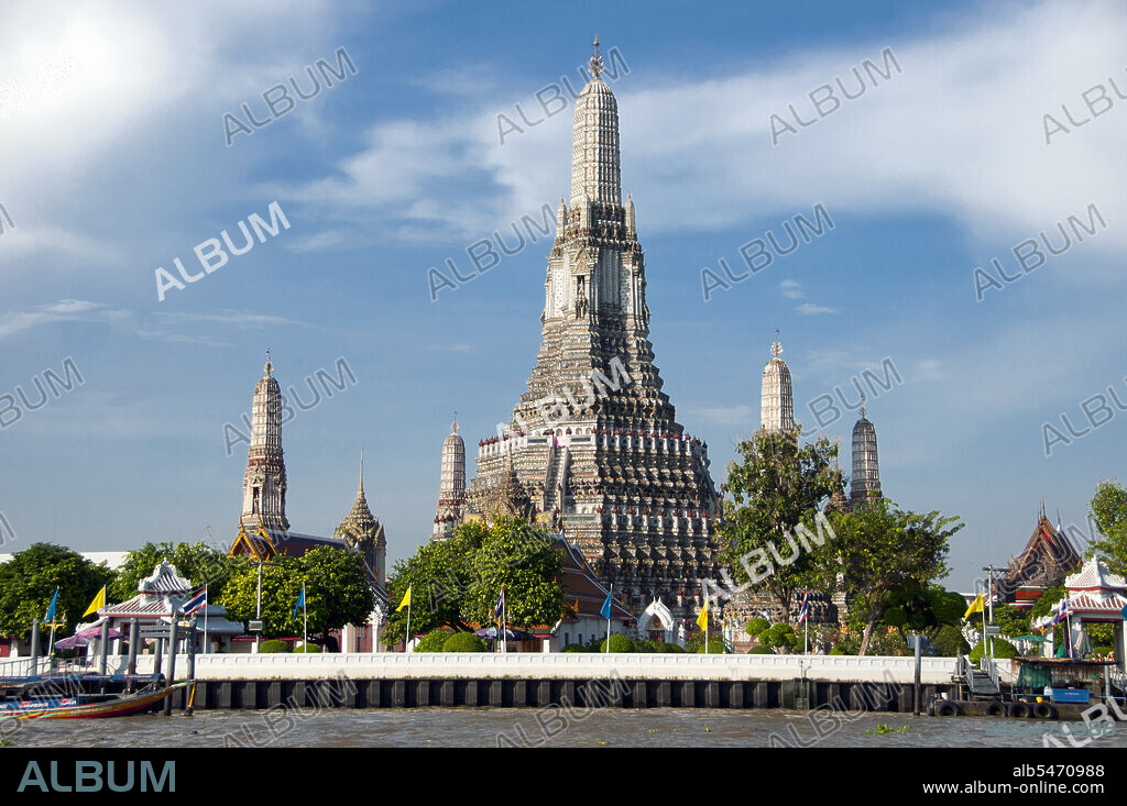 Wat Arun Rajwararam (Temple of the Dawn), full name Wat Arunratchawararam Ratchaworamahawihan, is a Thai Buddhist temple on the Thonburi west bank side of the Chao Phraya River in Bangkok. It is named after Aruna, the Indian God of Dawn. A monastery has stood here since the Ayutthayan period (1351 - 1767), but the temple's outstanding feature, the Khmer-style central prang, was not begun until 1809, during the reign of King Buddha Loetla Nabhalai (Rama II).