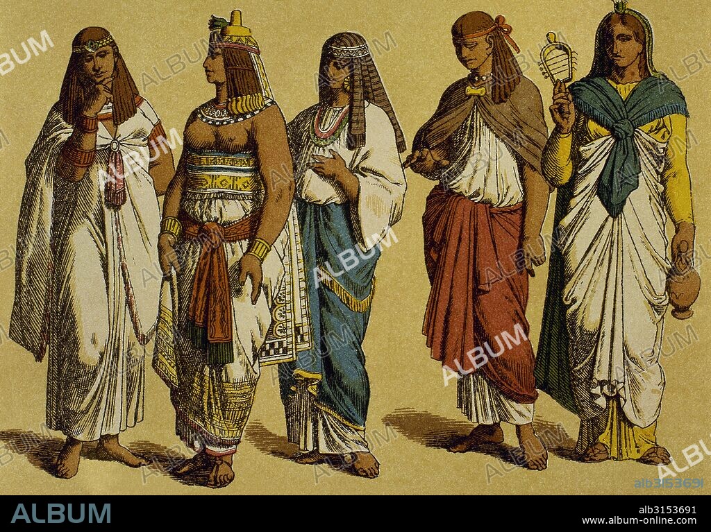 HISTORIA DEL ANTIGUO EGIPTO. FARAON con indumentaria de guerra rodeado de un grupo de mujeres aristocráticas.