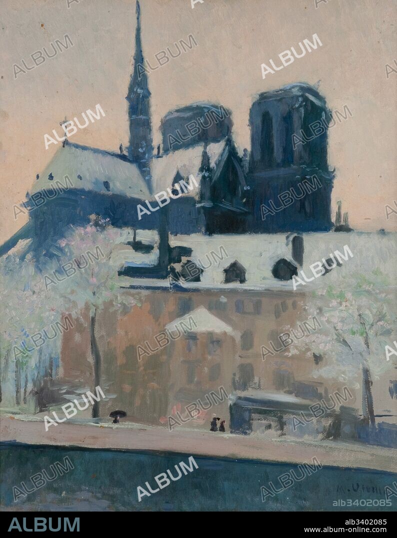 Miquel Utrillo / "Vista del ábside de Notre Dame de París, debajo la nieve", 1895, Pintura (óleo sobre cartón), 40,9 x 32,7 cm.